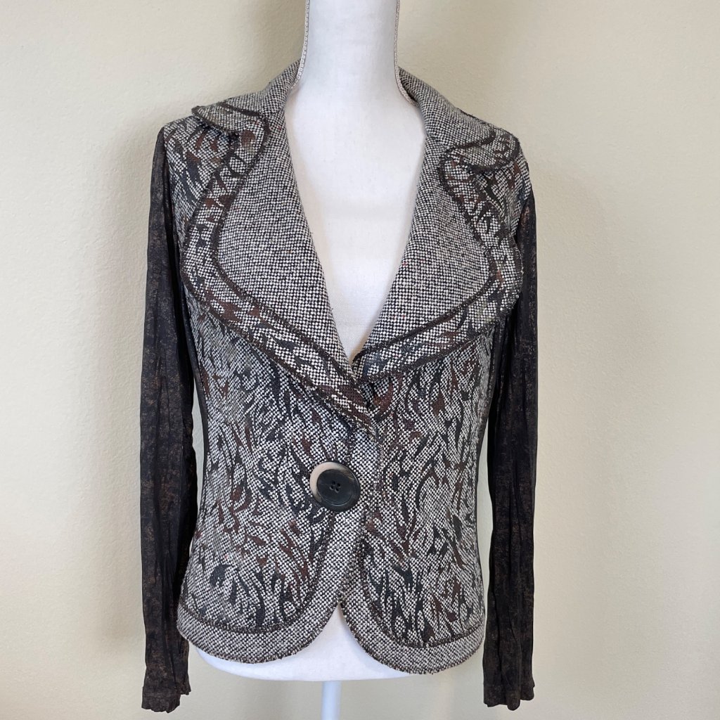 Alberto Makali Jacket Chocolate Brown Tweed Gold Stretch Blazer L